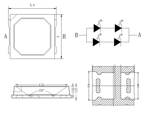 High Efficent Smd LED Chip 1W 200lm W5054 For Street Light